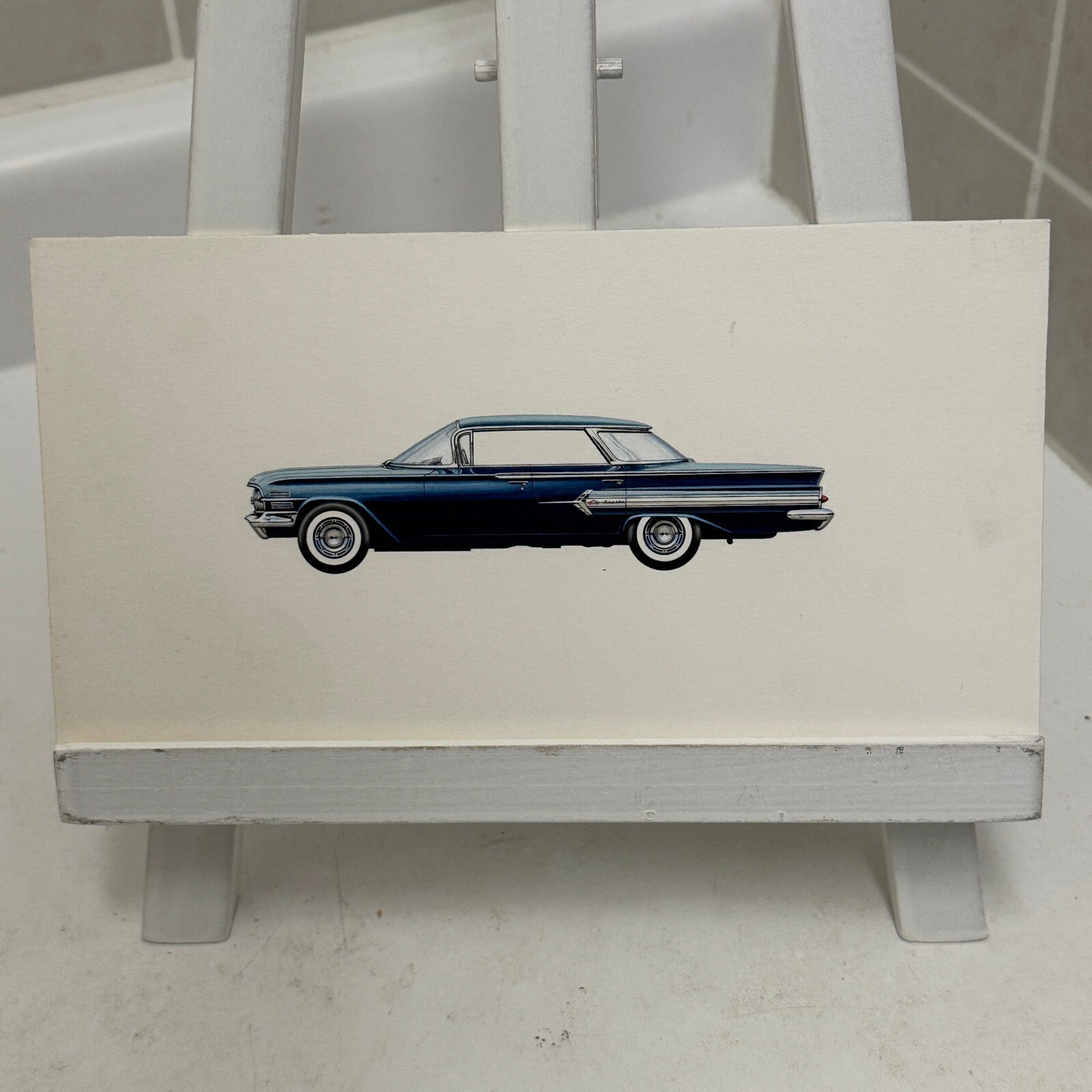 1960 Chevrolet Impala Sport Sedan Car Illustration Art Drawing Vintage Miniature