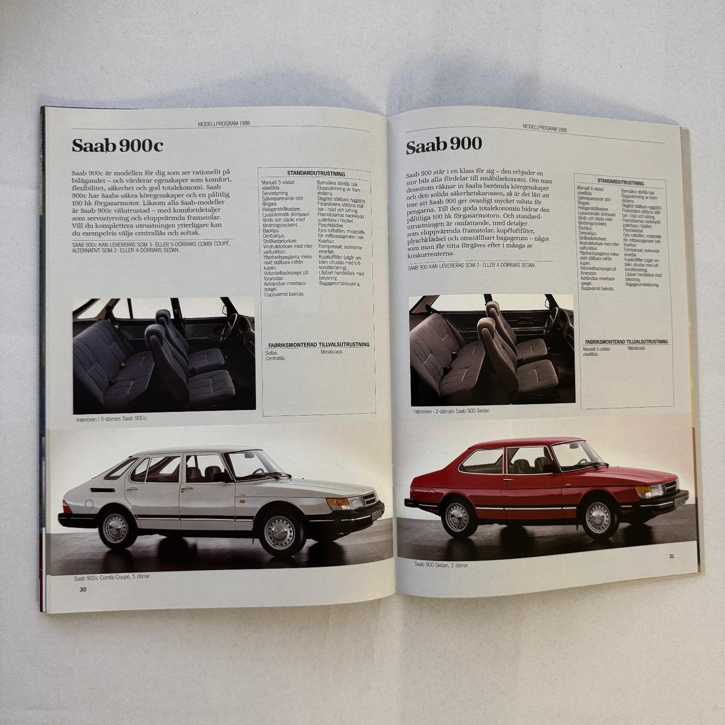 Vintage Saab 900 Car Sales Brochure Catalog 900 Turbo 900i 900C Car SWEDISH Text