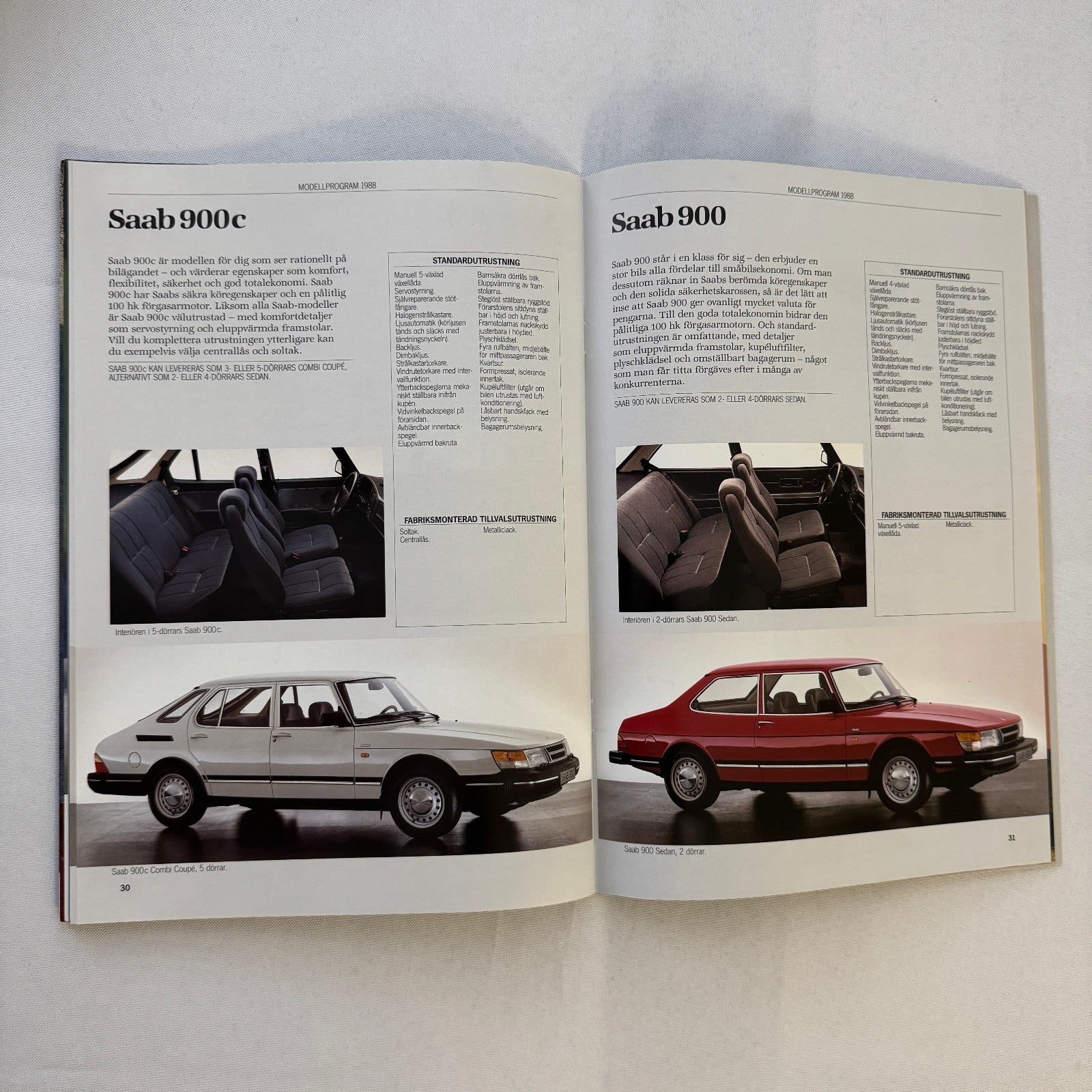 Vintage Saab 900 Car Sales Brochure Catalog 900 Turbo 900i 900C Car SWEDISH Text