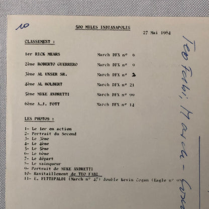 Vintage Indy Indianapolis Racing Photo Photograph Teo Fabi 1984 Skoal Bandit