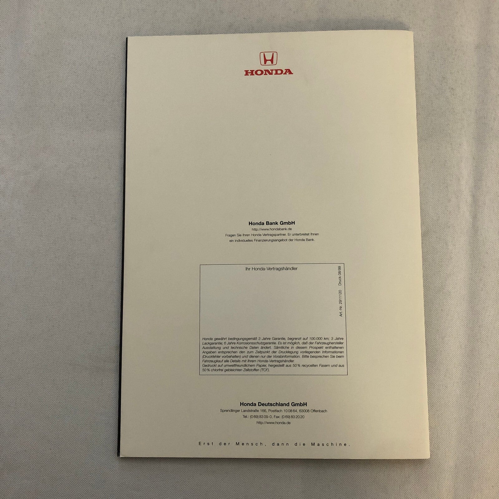 Honda Integra Type R Car Sales Brochure GERMAN Text European Market