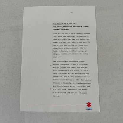 1995 Suzuki Vitara Press Kit German Text European Market Brochure Photos