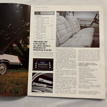 1980 Mercury Cougar XR-7 Car Sales Brochure Catalog XR7