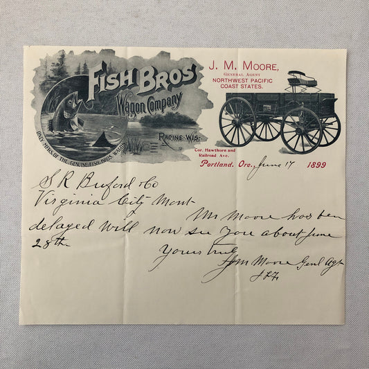 1899 Fish Brothers Wagon Company Advertising Letterhead Letter Document