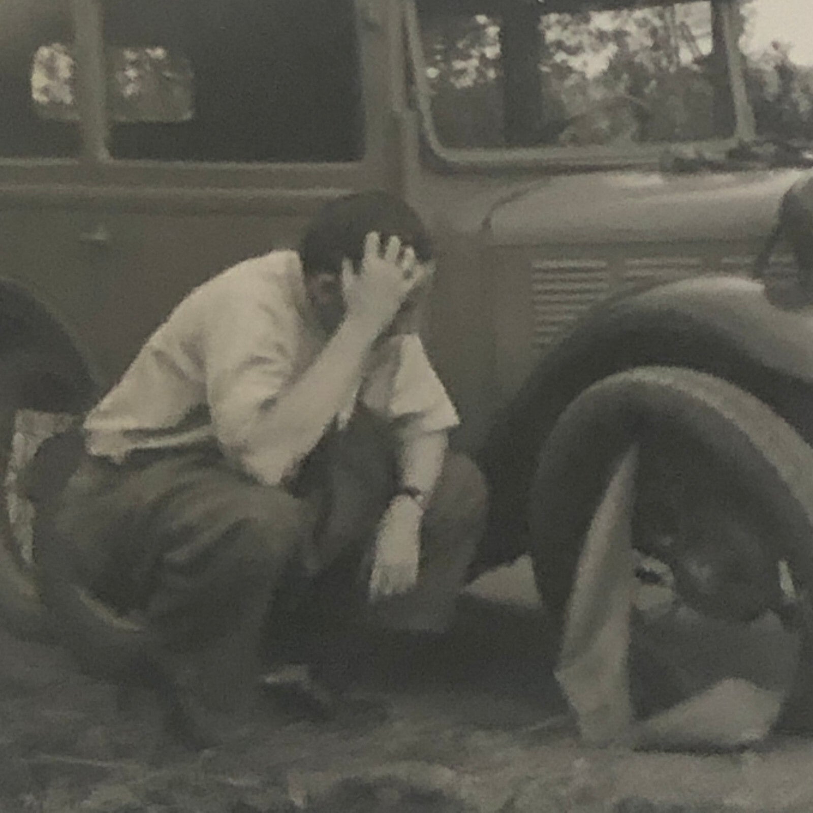 Vintage Photo Photograph Frustrated Man with Flat Tire Car Automobile