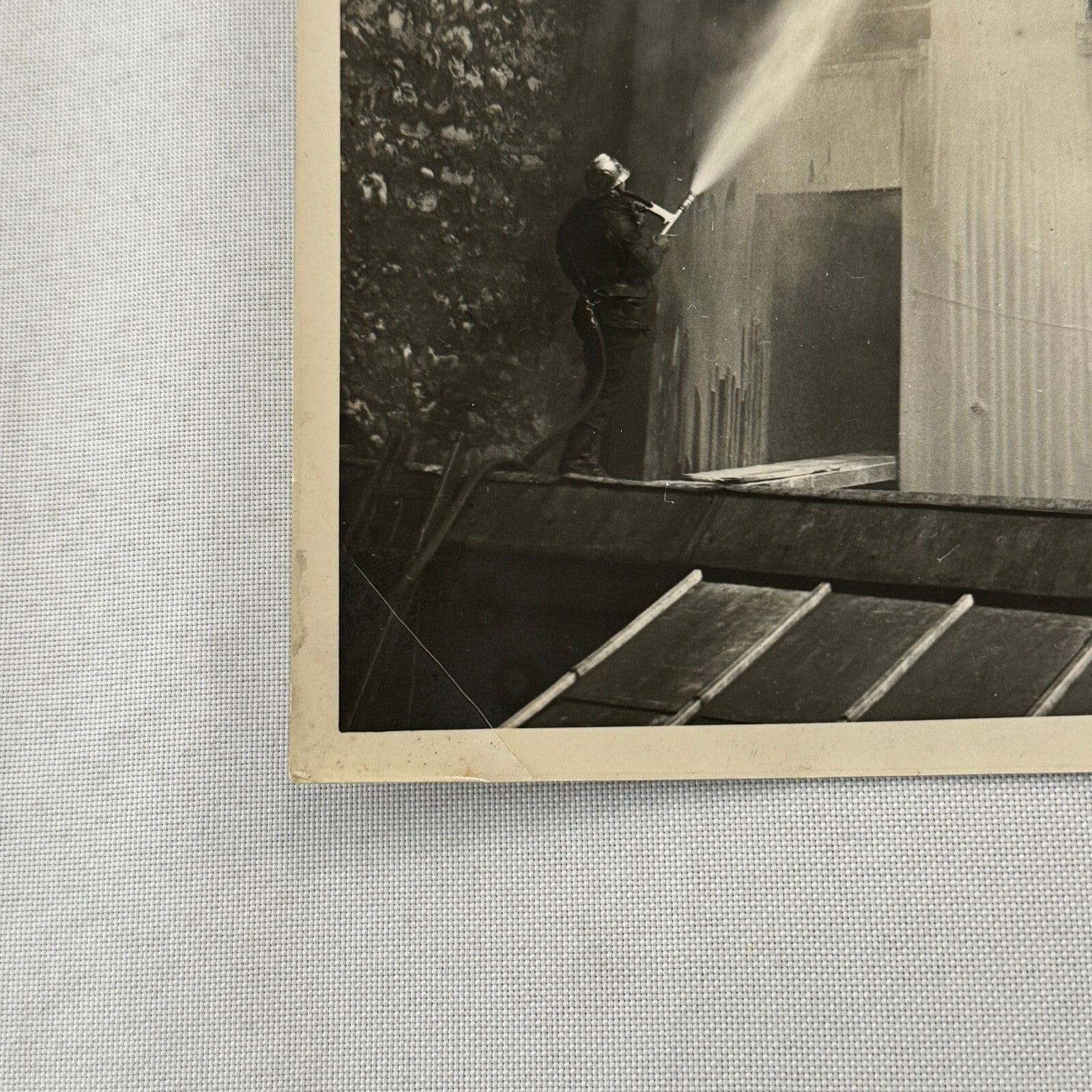 Paris France Fireman Firefighter Press Photo Photograph Demo Hose Invention Fire