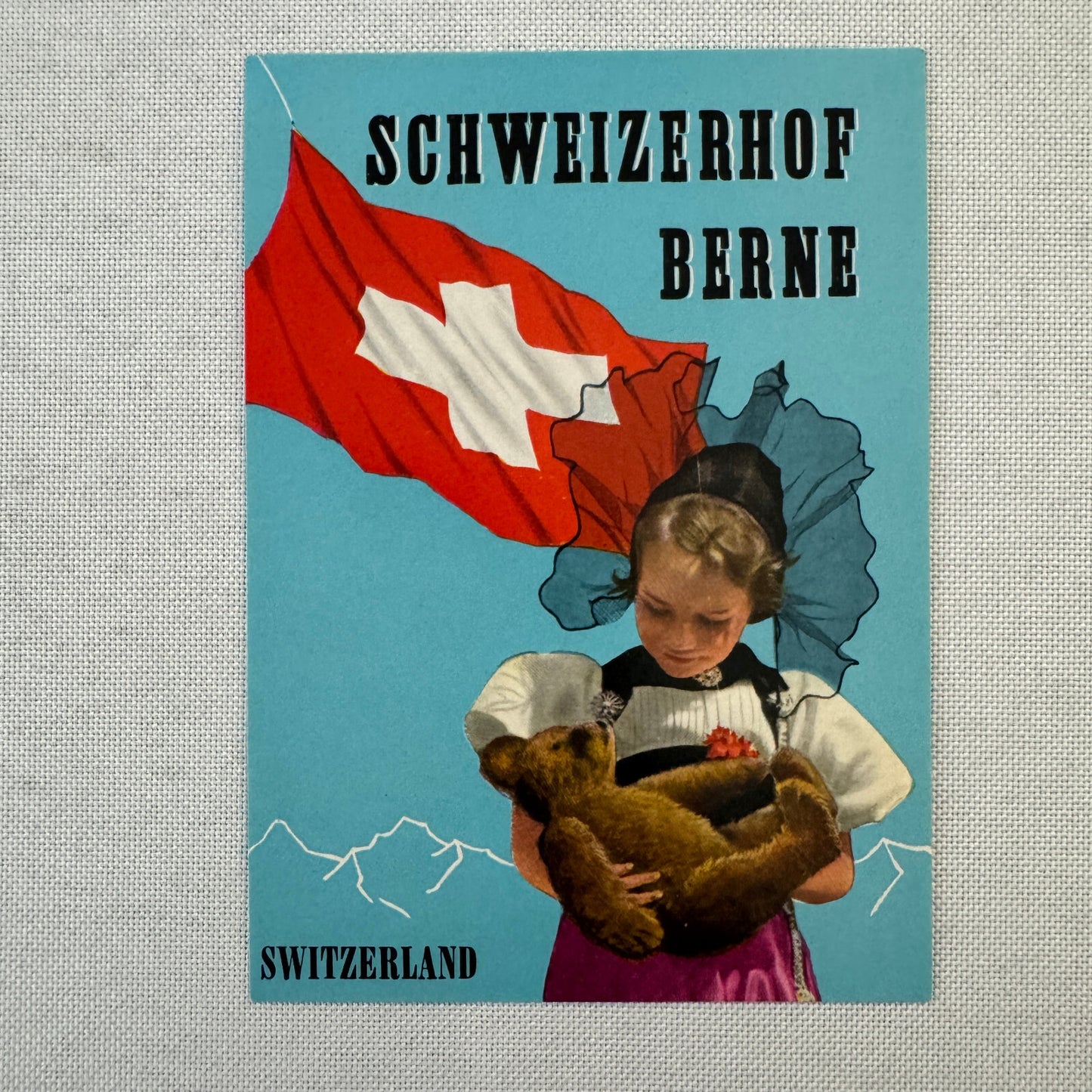 Vintage Travel Label Hotel Schweizerhof Berne Switzerland Swiss