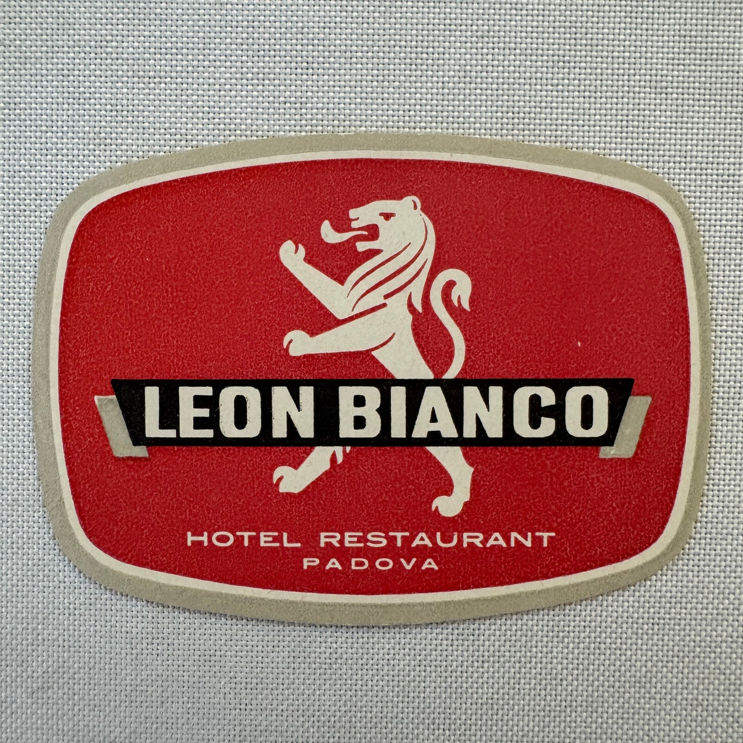 Vintage Hotel Travel Label Leon Bianco Hotel Restaurant Padova Italy Italian