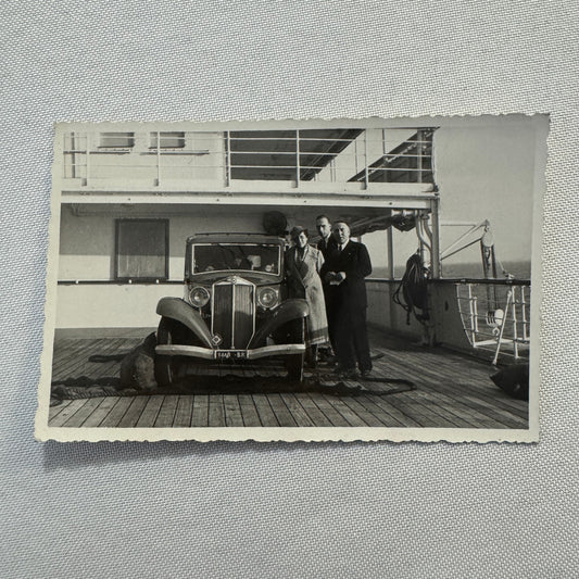 Vintage Photograph Photo Print People with Car Automobile on Boat Ship European