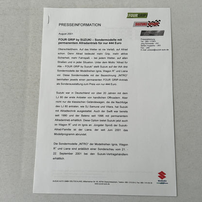 Suzuki Press Kit Vitara Ignis Rallye Racing Wagon R Liana Photos Brochure 2001