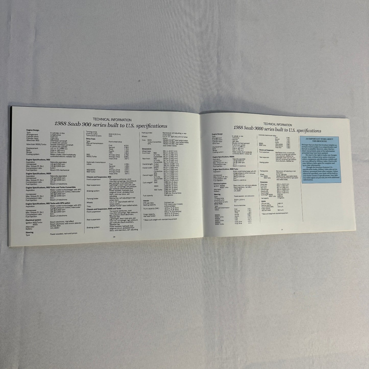 1988 Saab Military Sales Brochure Catalog Saab 900 Turbo 9000 900S Convertible