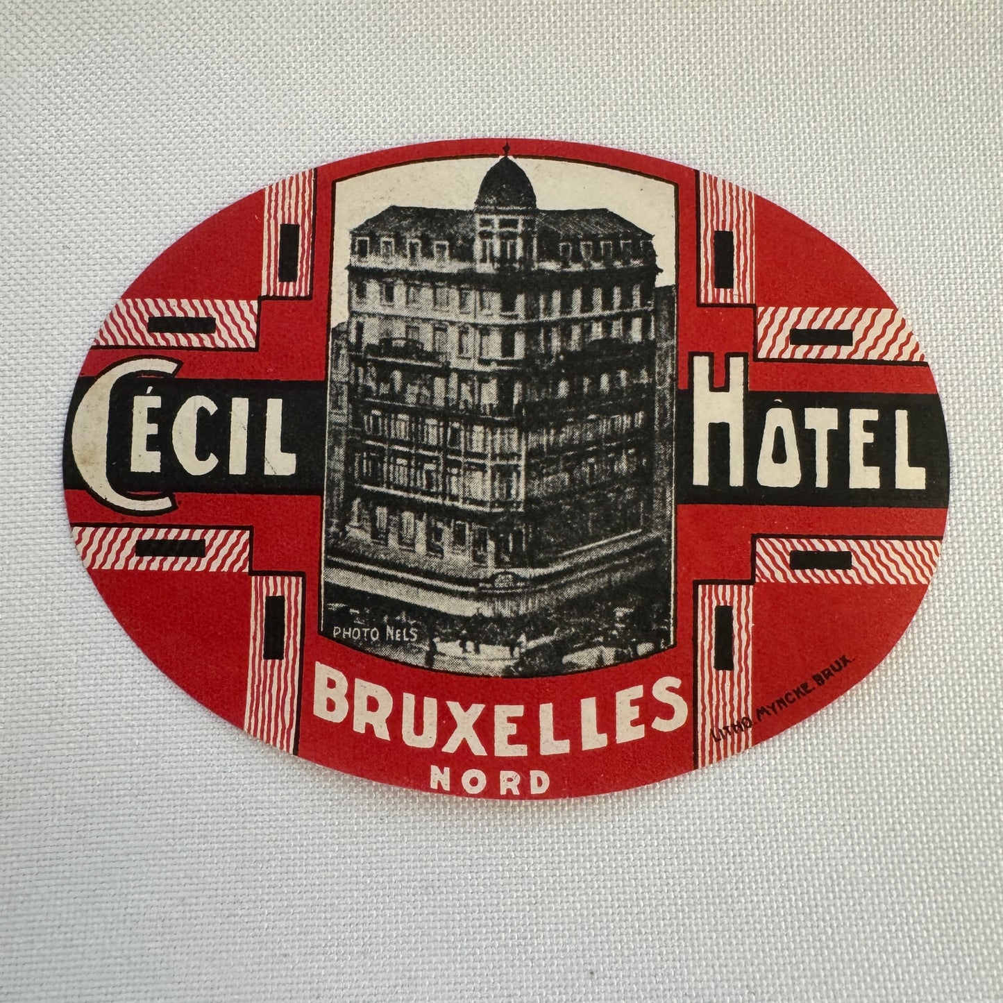 Vintage Travel Luggage Label Cecil Hotel Bruxelles Belgium