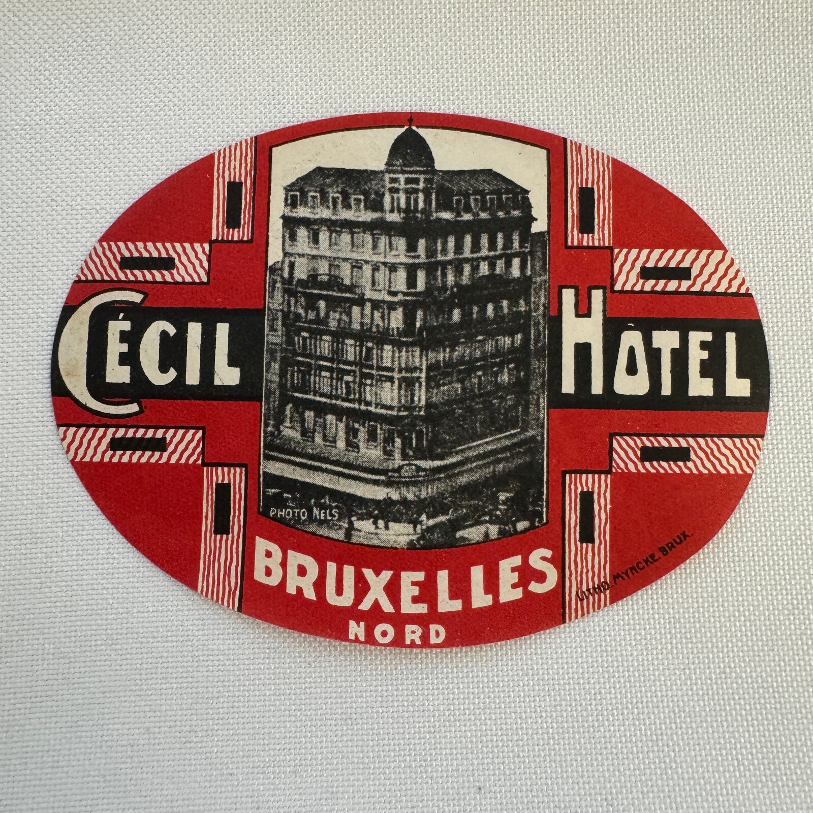 Vintage Travel Luggage Label Cecil Hotel Bruxelles Belgium