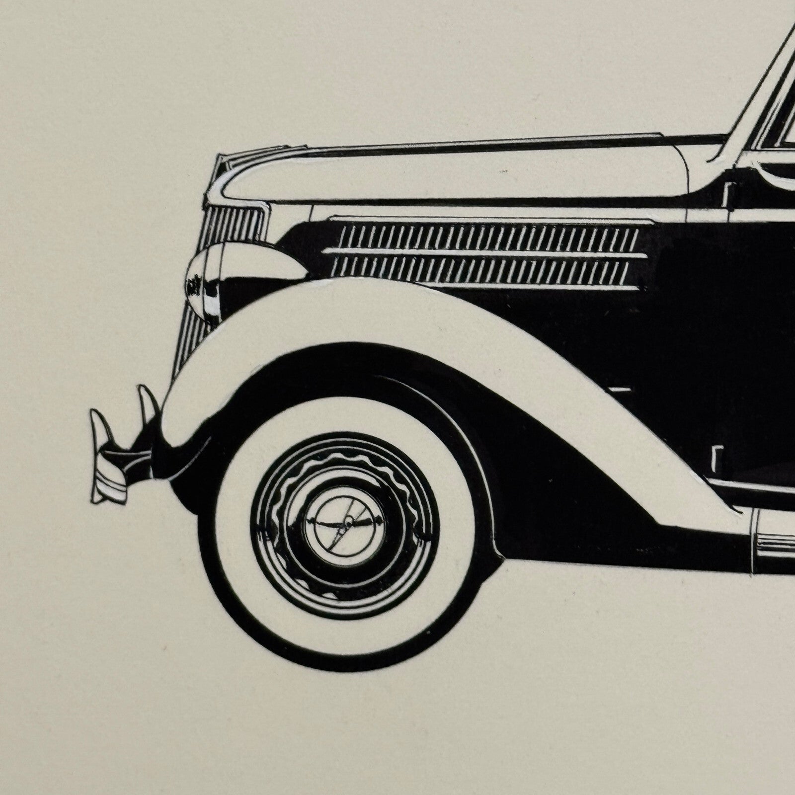 1936 Ford Club Cabriolet Automobile Illustration Art Drawing Hand Drawn
