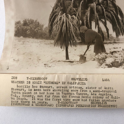Press Photo Photograph Film Star Actress Lucille Lee Stewart Shovelling Snow