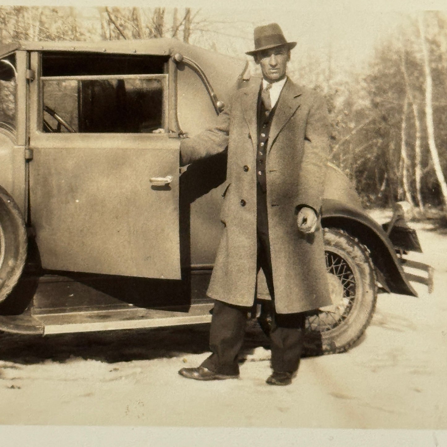 Vintage Automobile Photo Photograph Print Snapshot Man with Car