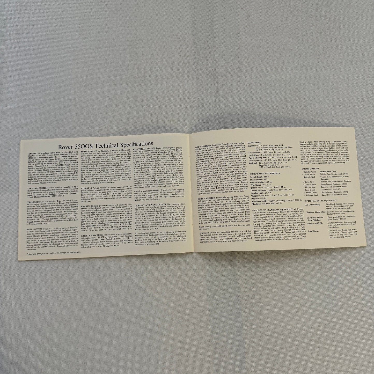 Rover 3500S Car Sales Brochure Catalog Advertising Vintage Rover 3500 S