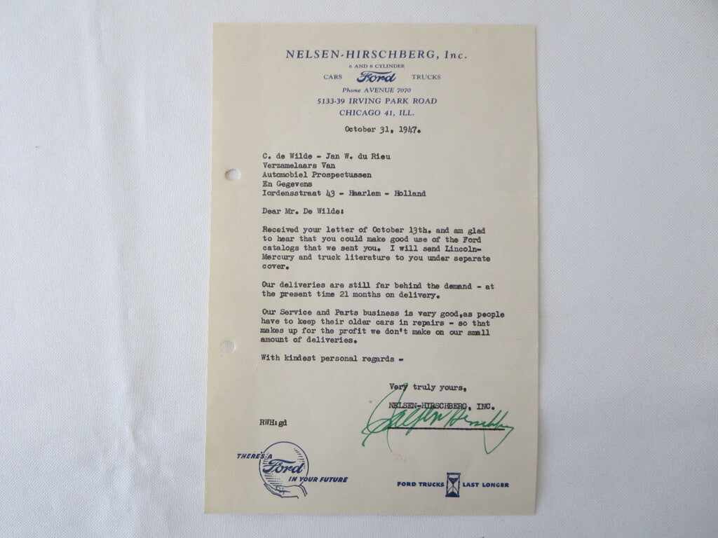 1946 - 1949 Nelsen - Hirschberg Ford Car & Truck Dealer Letter Letterhead Lot 4x