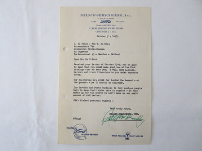 1946 - 1949 Nelsen - Hirschberg Ford Car & Truck Dealer Letter Letterhead Lot 4x