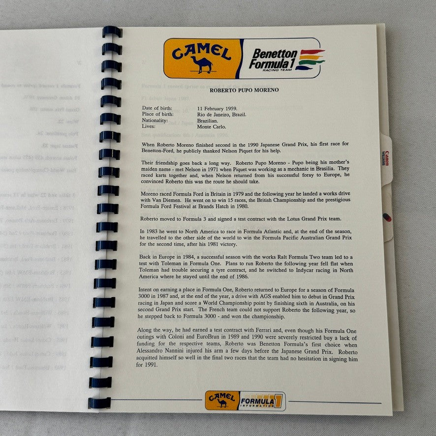 Camel Formula One Racing Press Kit Brochure Nelson Piquet Nigel Mansell 1991