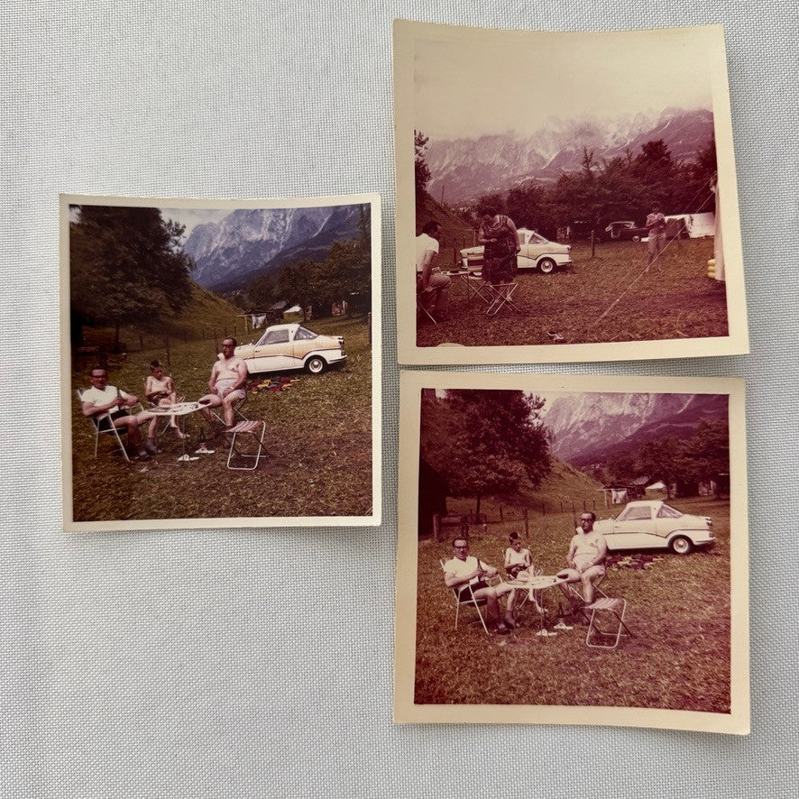 Micro Car at Camp Site Photo Photograph Print Vintage Snapshot Lot 3x Germany