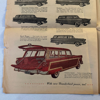 1956 Ford Car Sales Brochure Newspaper Crown Victoria Thunderbird Tudor Wagon +