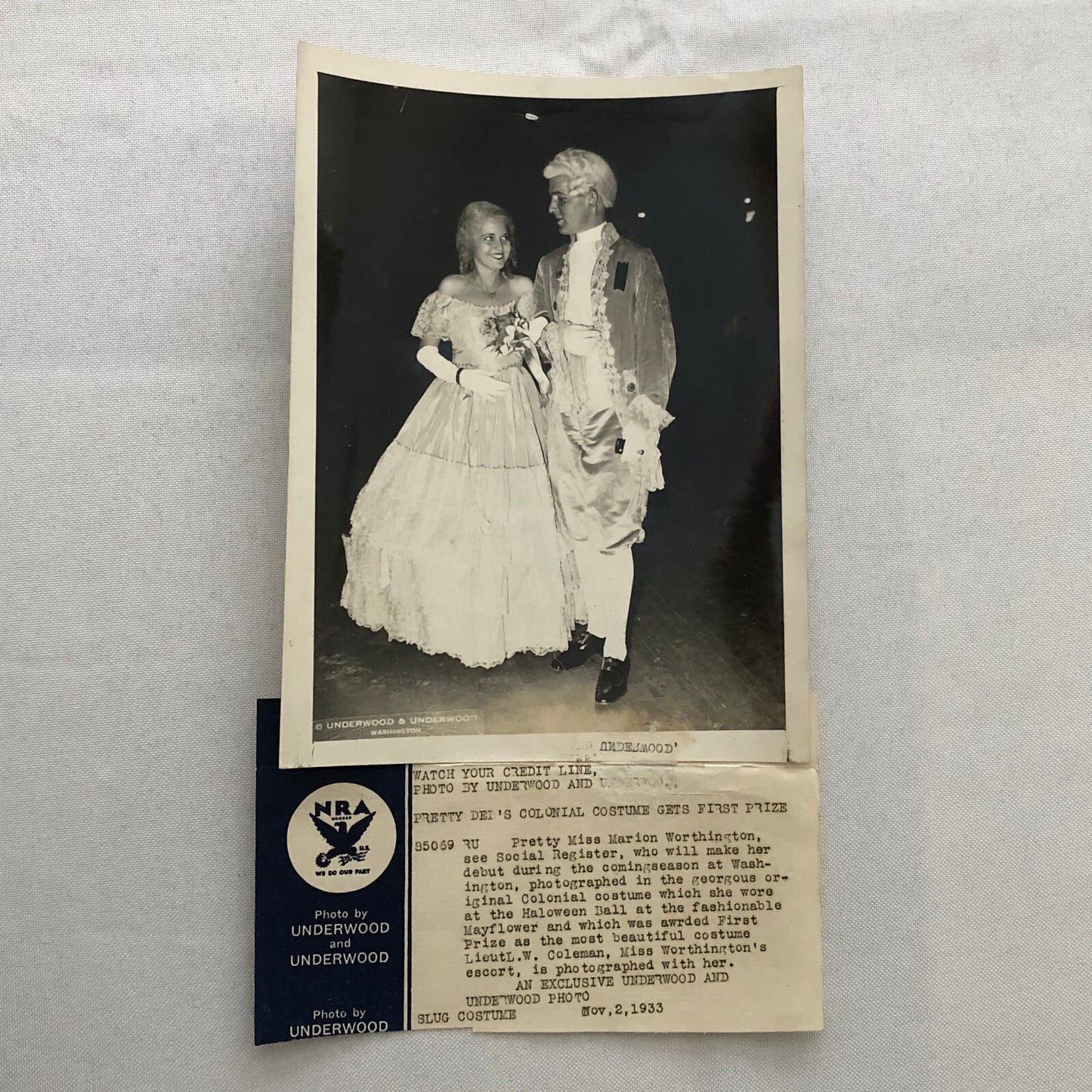 Press Photo Photograph Washington Debutante Costume Couple 1933