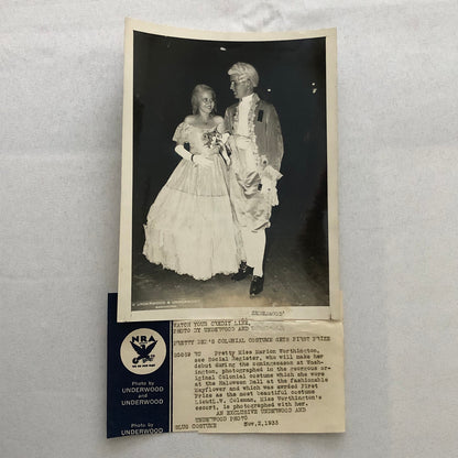 Press Photo Photograph Washington Debutante Costume Couple 1933