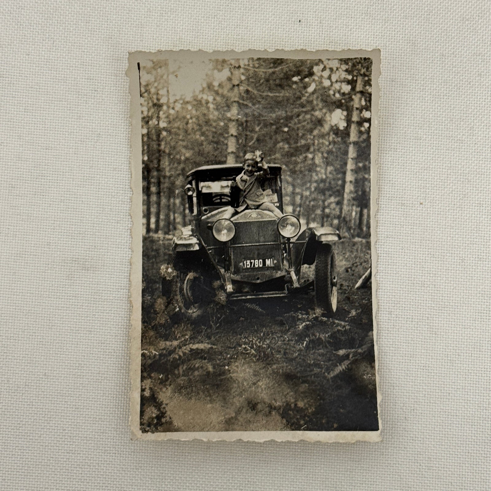 Vintage Photo Photograph Print Child with Early Car Automobile