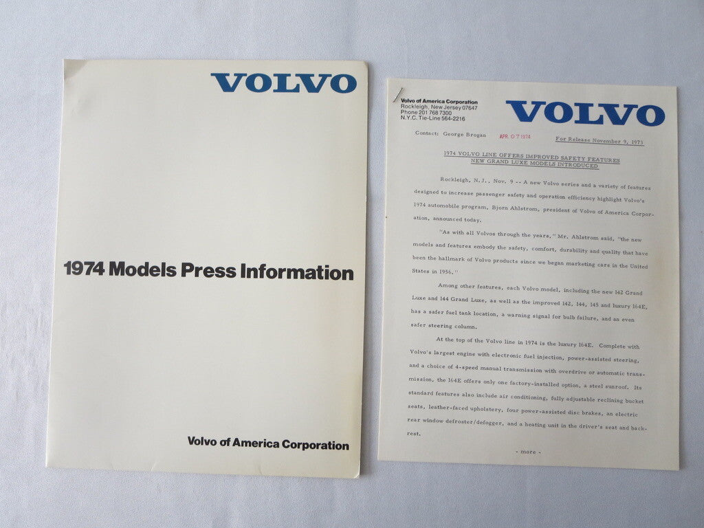 1974 Volvo Press Kit Brochure w/ Photos 164E 145 Station Wagon 144 142