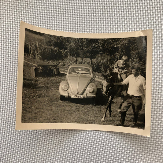 Vintage Photo Photograph Snapshot People Child Horse VW Volkswagen Beetle Bug