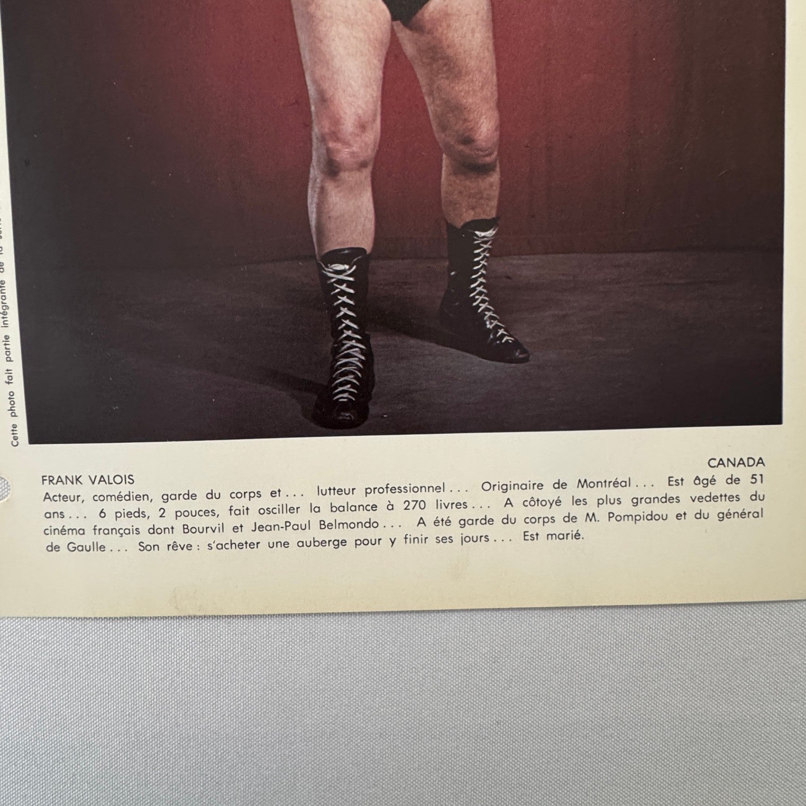 Vintage Wrestling Print Insert Frank Valois Quebec French 1973