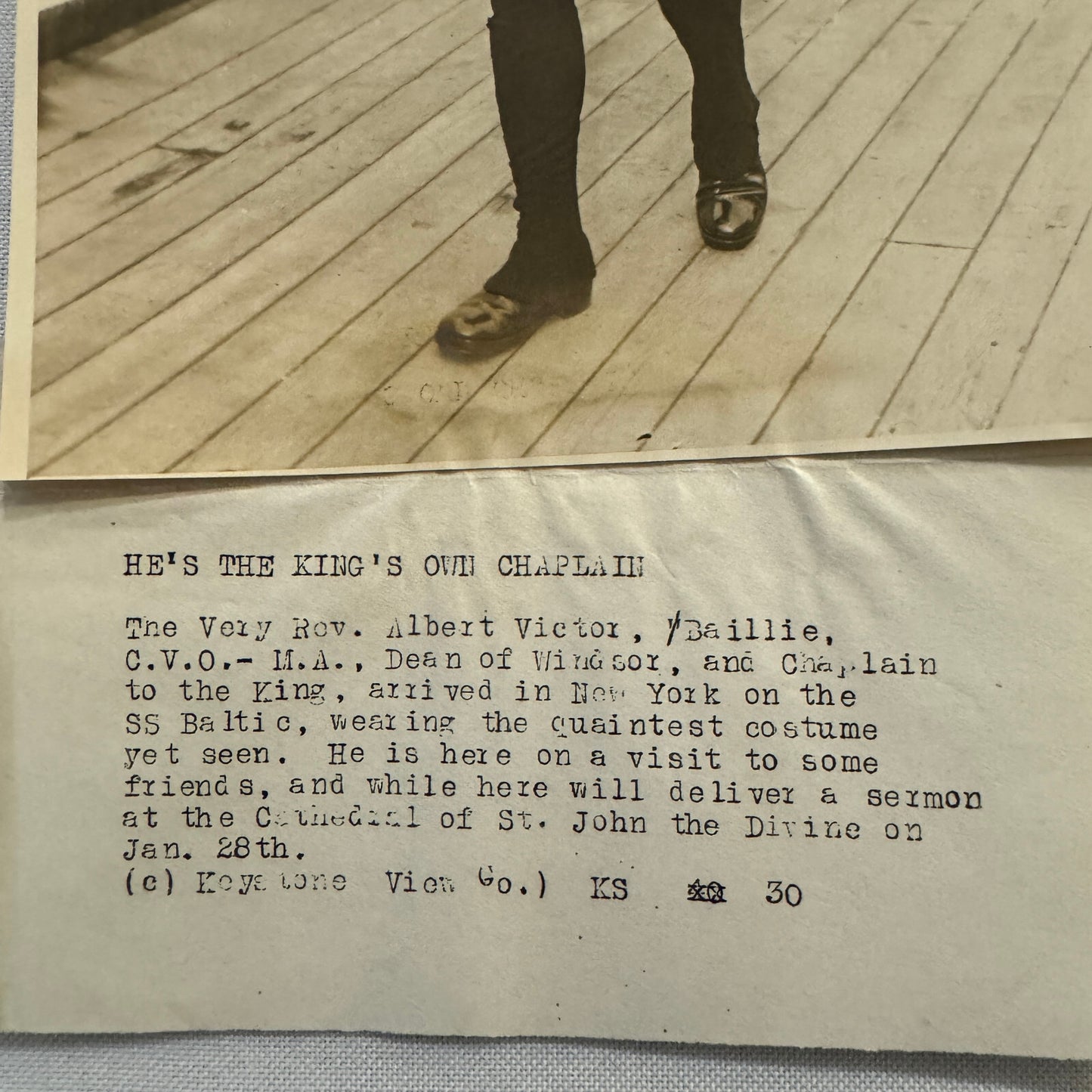 Albert Victor Baillie Chaplain to the King Clergy SS Baltic Ship Press Photo