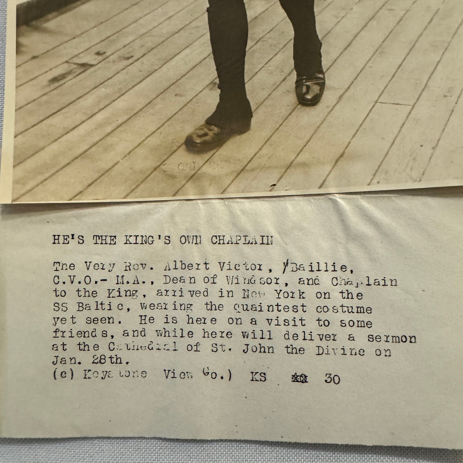 Albert Victor Baillie Chaplain to the King Clergy SS Baltic Ship Press Photo