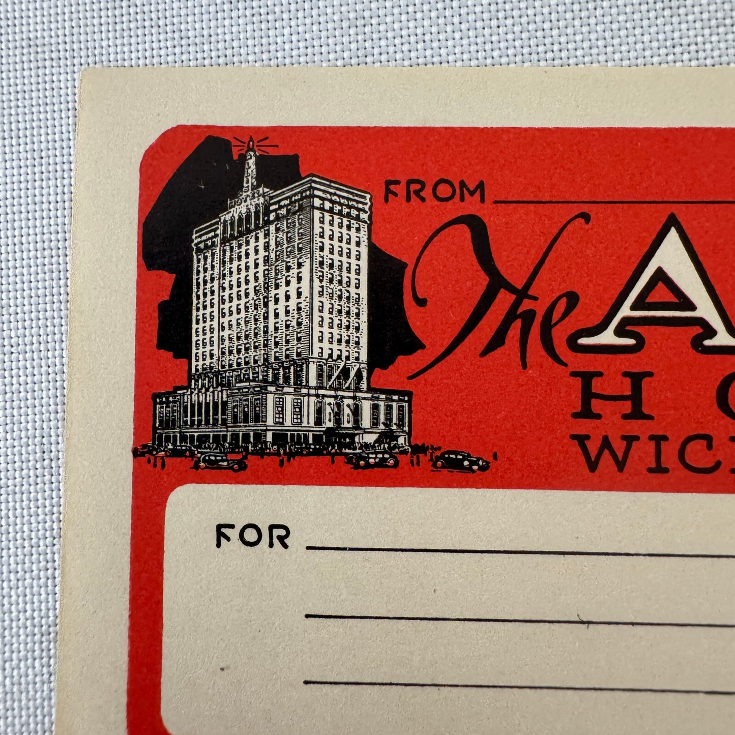 Vintage Hotel Travel Luggage Label The Allis Hotel Wichita Kansas