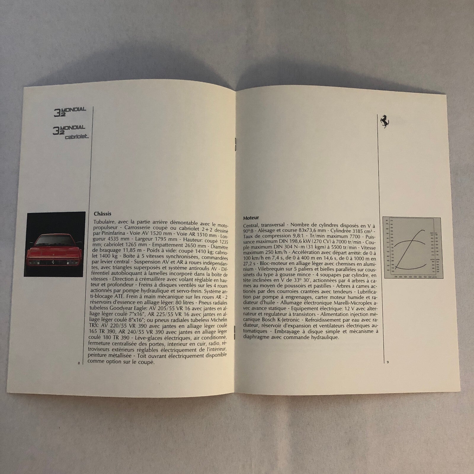 Ferrari Sales Brochure GTB GTS Turbo 328 Mondial 412 Testarossa F40 FRENCH TEXT