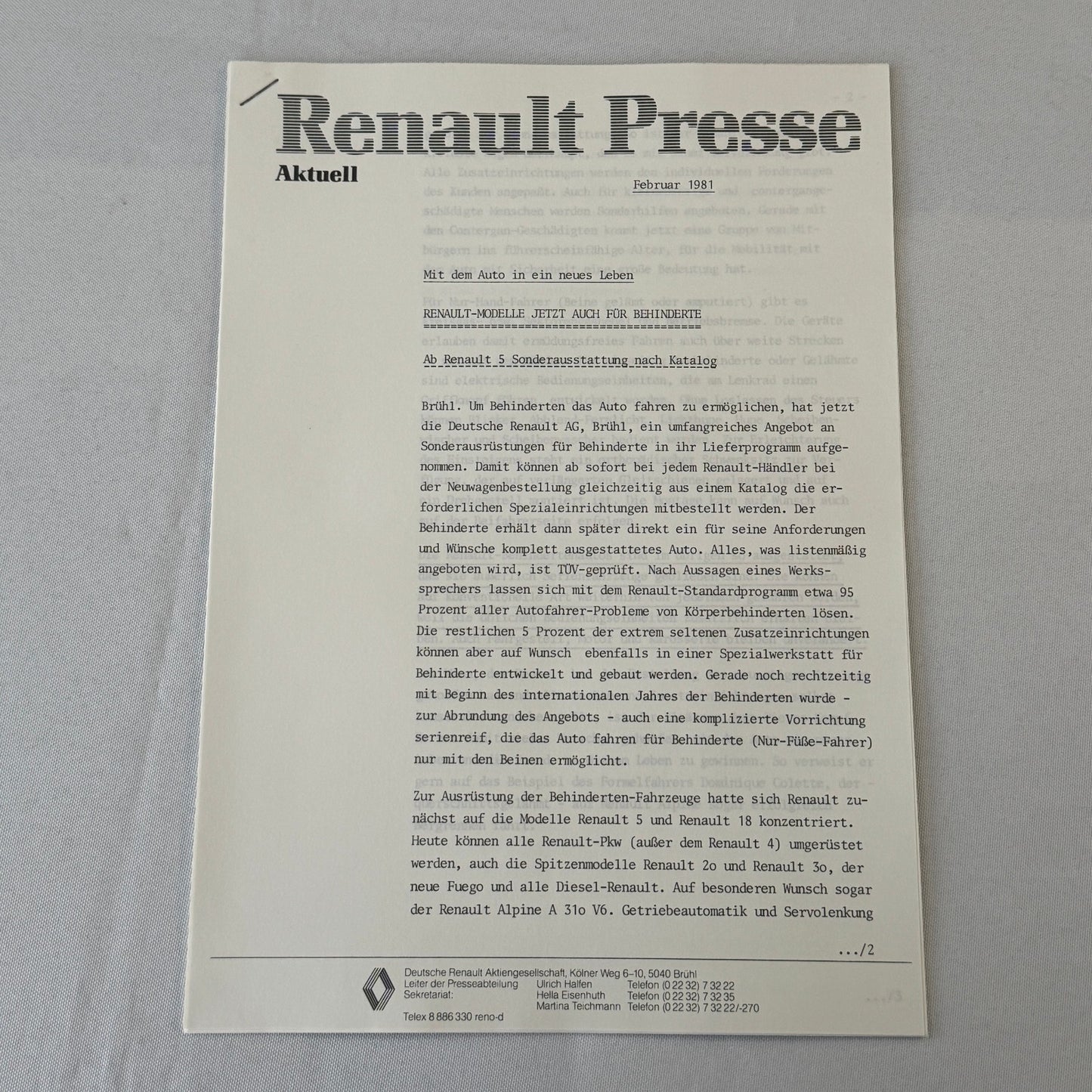 1981 Renault Disabled Driver Car Press Kit Brochure Photos Renault 5 18 Fuego