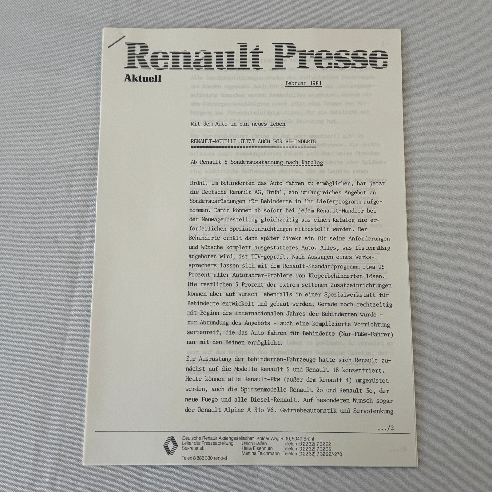 1981 Renault Disabled Driver Car Press Kit Brochure Photos Renault 5 18 Fuego