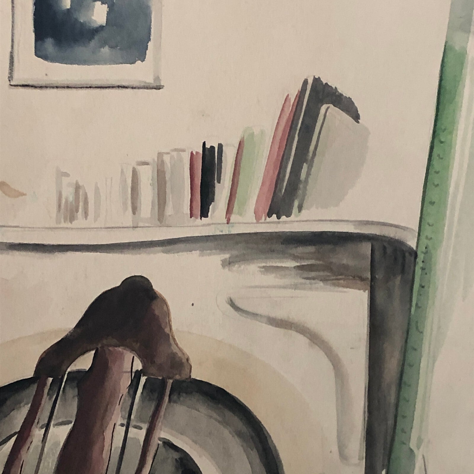 Vintage Painting Art Artwork Artist Arthur E Sudler Chair Fireplace Books