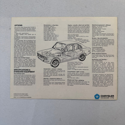 Plymouth Cricket Car Sales Brochure Catalog Sedan Bobby Gimby Cover Canadian