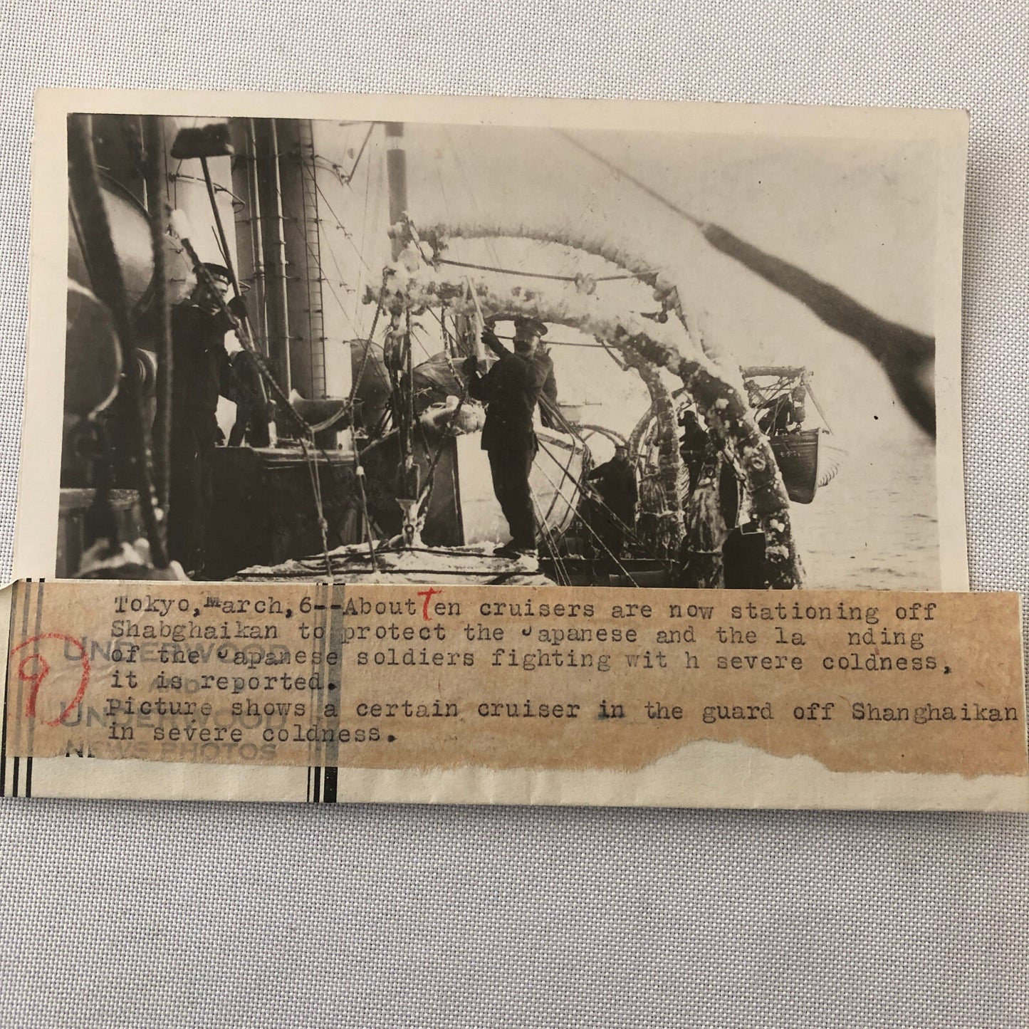Press Photo Photograph Japanese Military Cruiser Boat Ship Sailors Shabghaikan