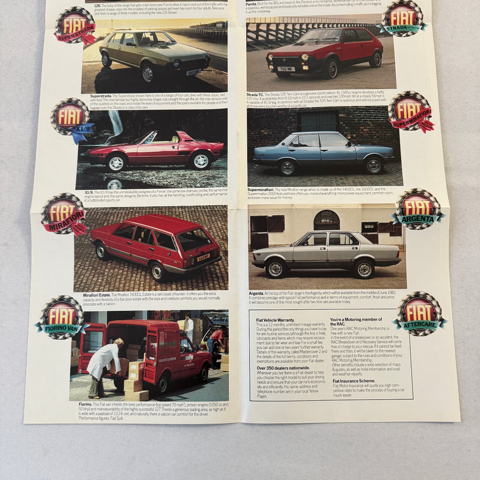 Fiat Car Sales Brochure Catalog 126 Panda Strada TC X1/9 Supermirafiori Argenta