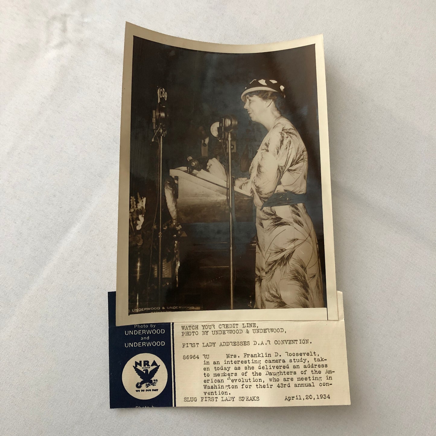 Press Photo Photograph Eleanor Roosevelt First Lady 1934 Daughters of Revolution