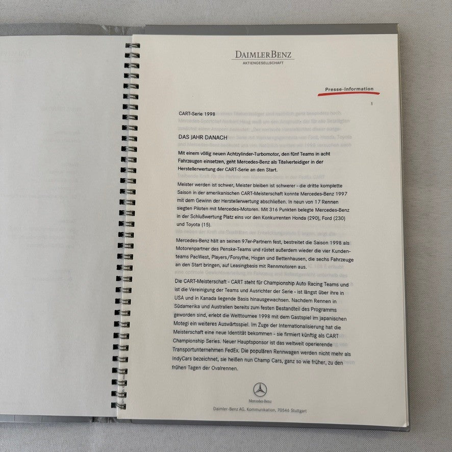 1998 Mercedes Benz Marlboro CART Racing Press Kit Al Unser Jr GERMAN
