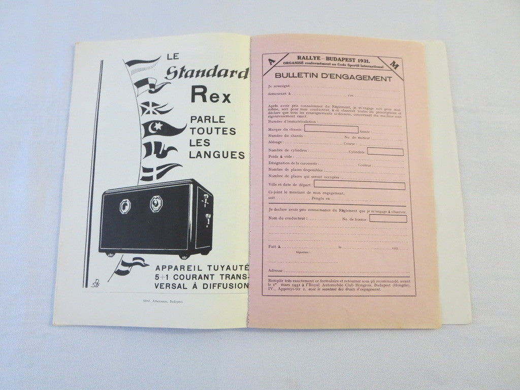 1931 KNAC Budapest Car & Motorcycle Rally Rallye Rules Book FRENCH Text