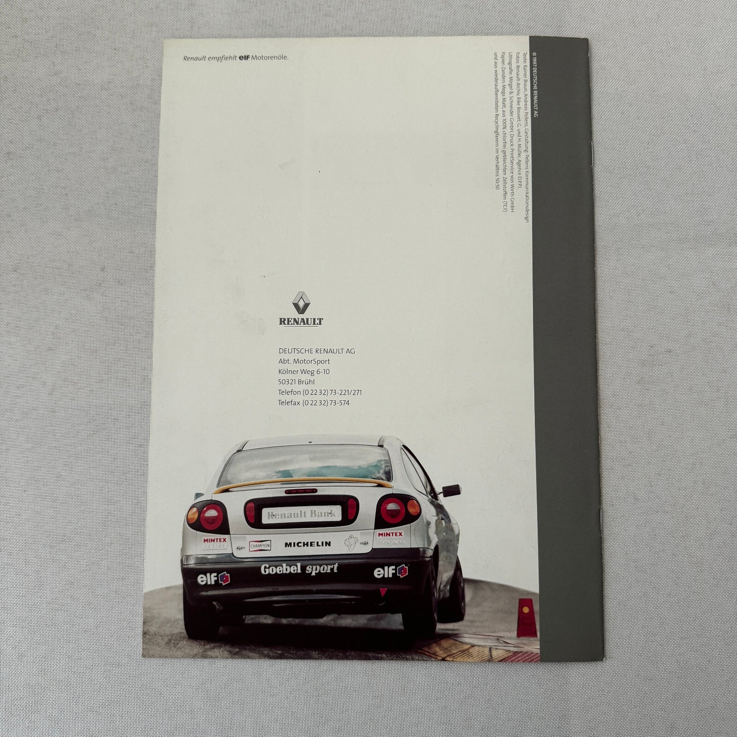 Renault Sport Racing Brochure GERMAN TEXT Renault Megane Cup Sport Spider +