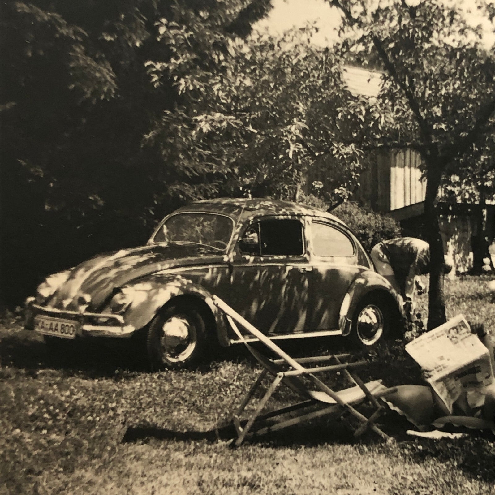 Vintage Photo Photograph Snapshot Man with VW Volkswagen Beetle Bug Car