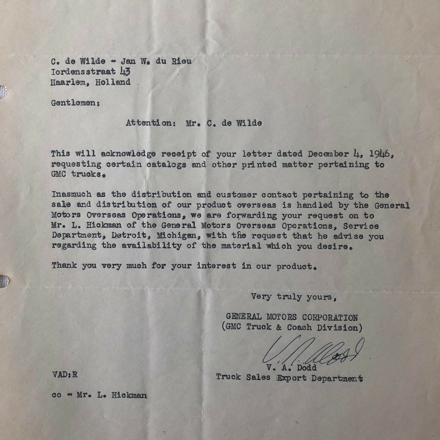 1945 - 1946 GMC Truck and Coach Letter Letterhead Document 