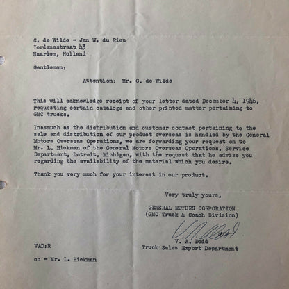 1945 - 1946 GMC Truck and Coach Letter Letterhead Document 