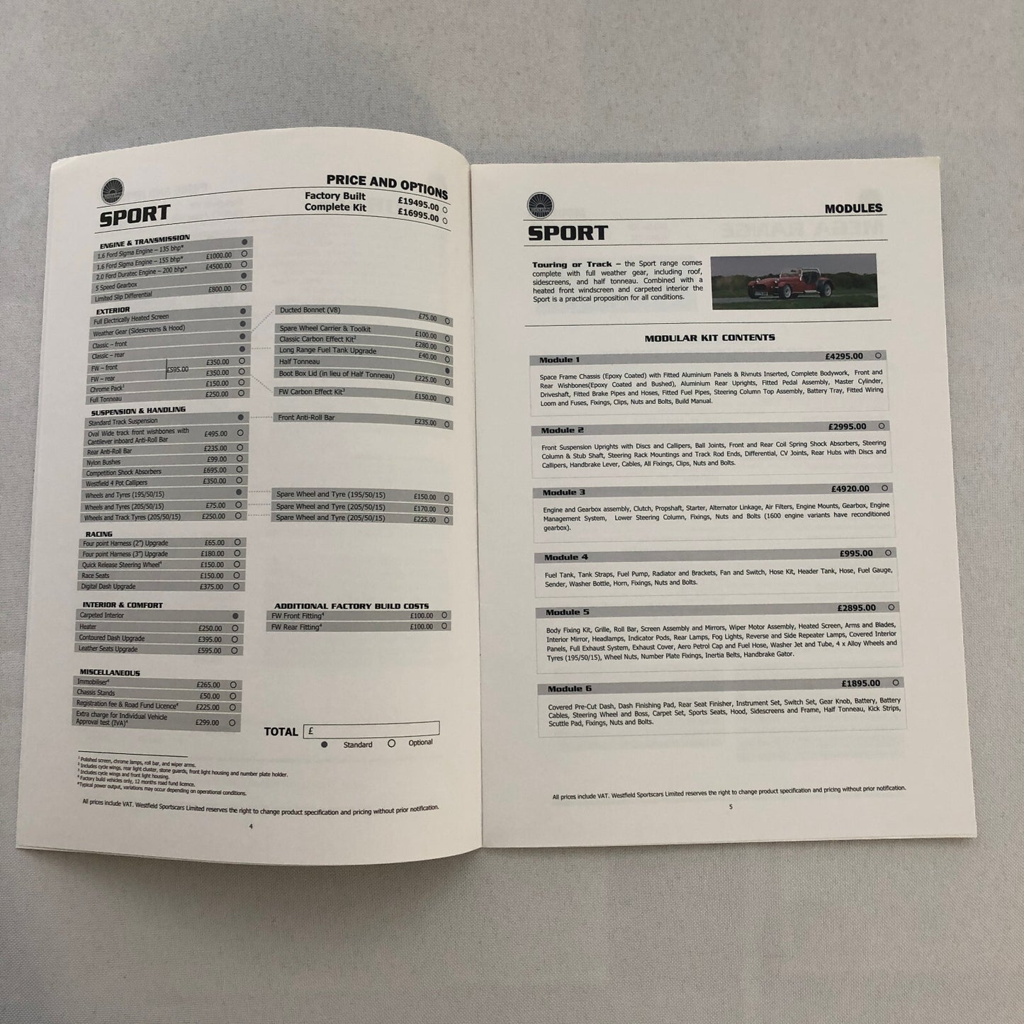 Westfield Kit Car Sports Cars Sales Brochure Catalog SEiGHT Mega Range Sport